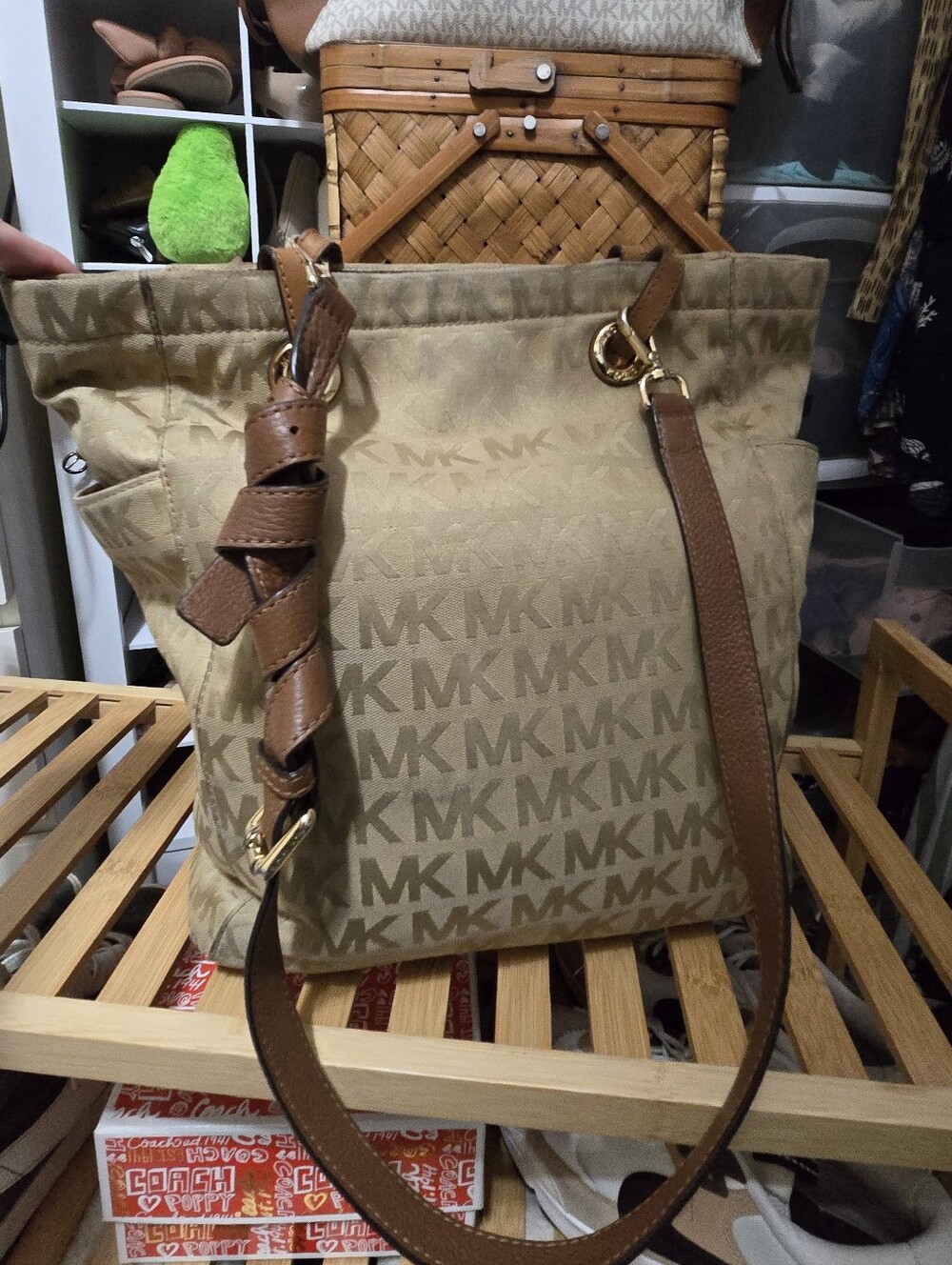 Michael Kors Beige/Tan MK Logo Messenger Bag